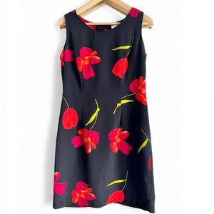 Vintage Clandesline Floral Black Dress Feminine Summer Midi Shift Dress 8
